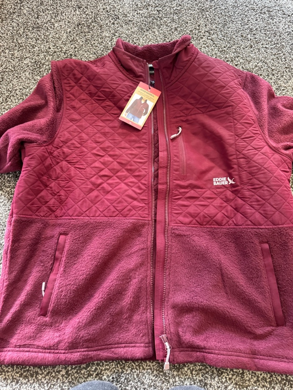Eddie Bauer Quilted Mixed-Media Fleece Jacket in Burgundy